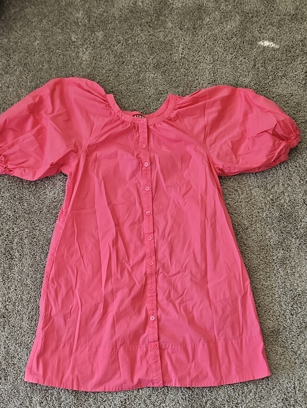 STAUD Hot Pink Dress with Puff Sleeve Detail M - Picture 2 of 7